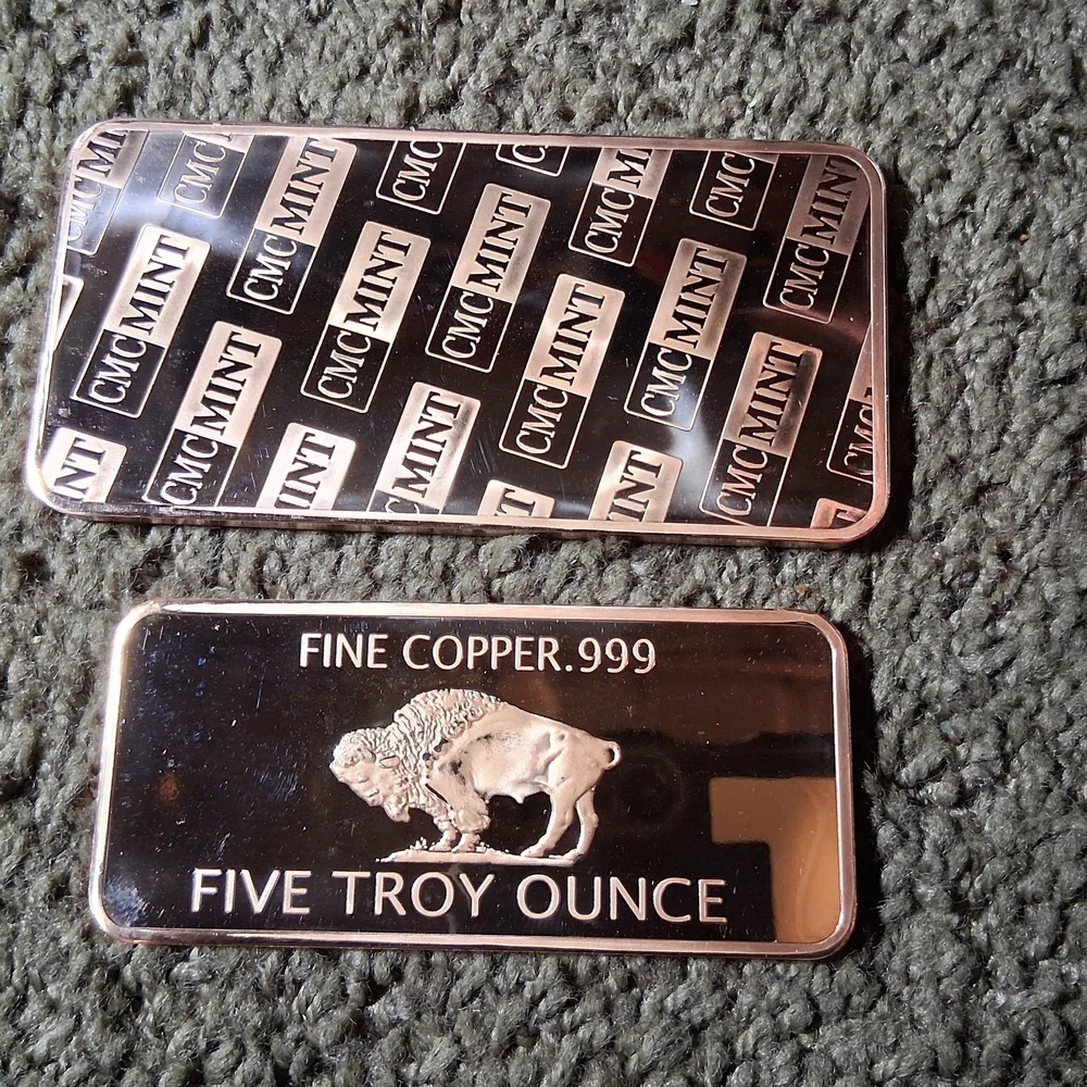 Copper Bullion Bars with Buffalo Design
